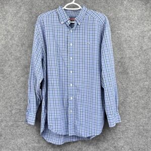 Vineyard Vines Mens Blue & Red Plaid Whale Shirt Button-Down 100% Cotton Size‎ L